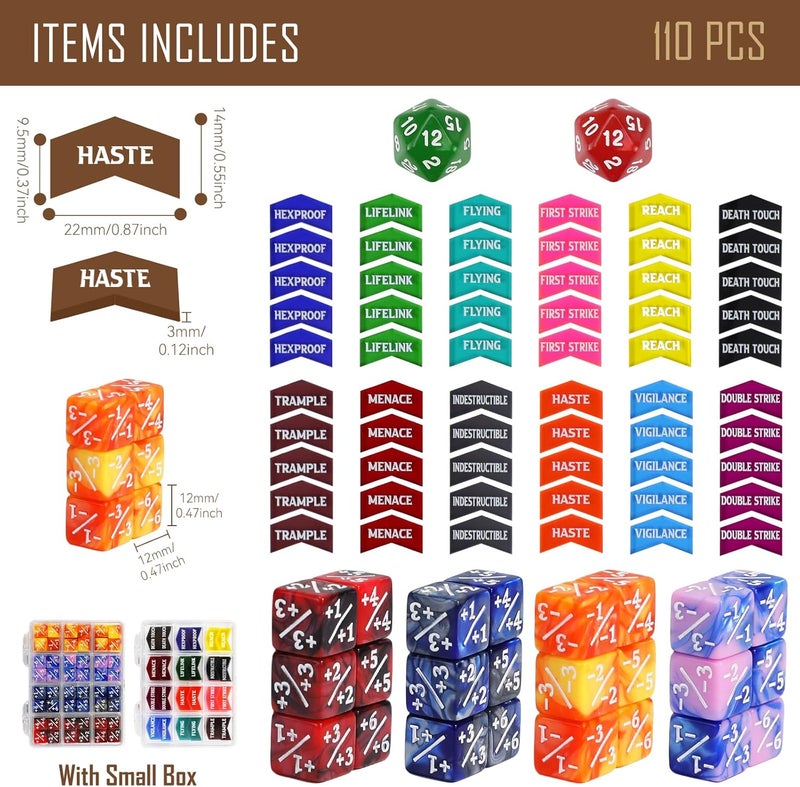 FIGURESLAB Store 110PCS MTG Keywords Tokens & 12mm Dice Counter for Magic The Gatering, Bulk Ability Tokens MTG Life Counters D20 Loyalty 6 Sided Dice, Compatible with TCG CCG Magic Card Gaming Accessories - Image 2